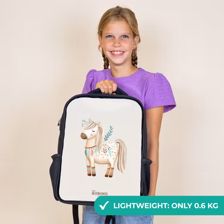 Kids backpack - Black - Bohemian horse in beige shades — 9