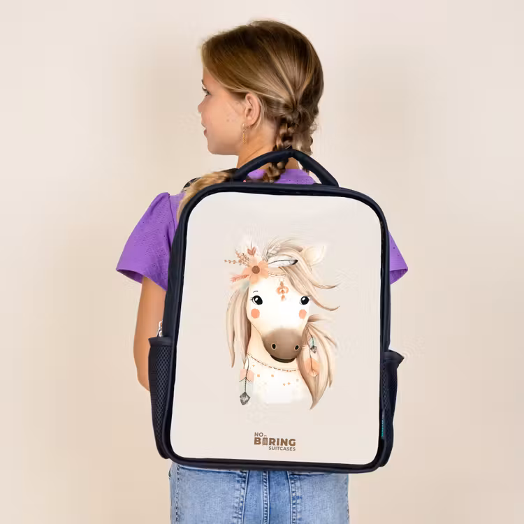 Kids backpack - Black - Bohemian horse in pastel colors — 4