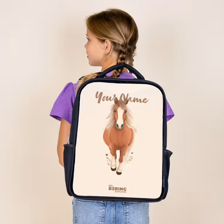 Kids backpack - Black - Brown horse in gallop — 4