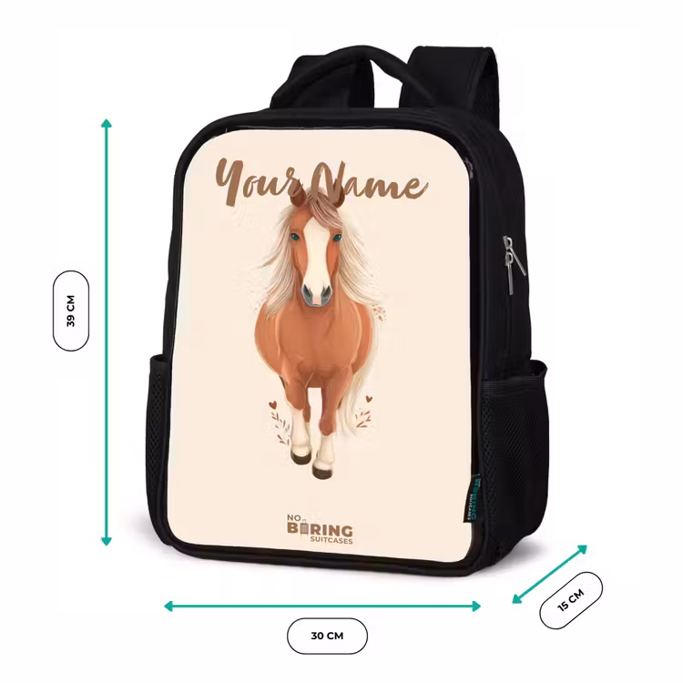 Kids backpack - Black - Brown horse in gallop — 8