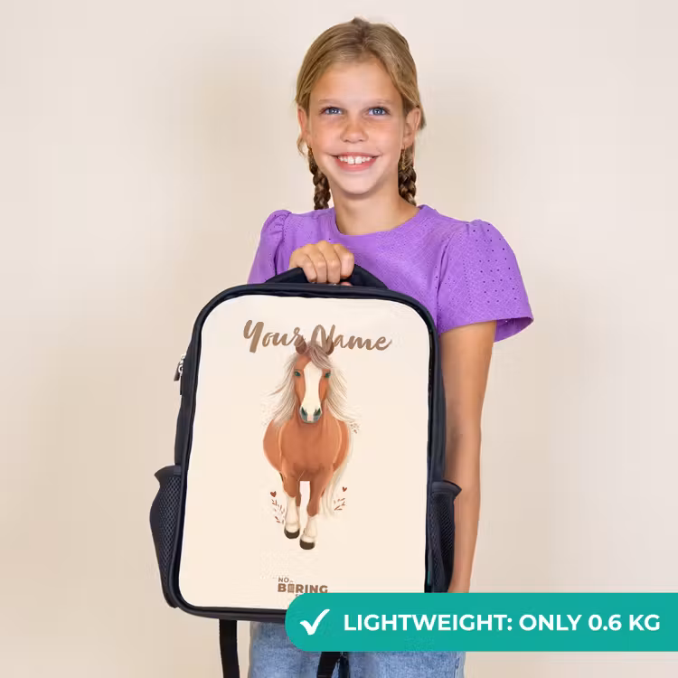 Kids backpack - Black - Brown horse in gallop — 9