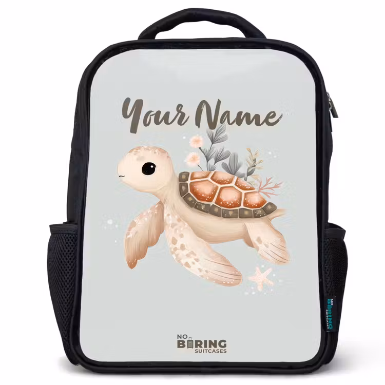 Kids backpack - Black - Brown sea turtle in pastel underwater world — 1