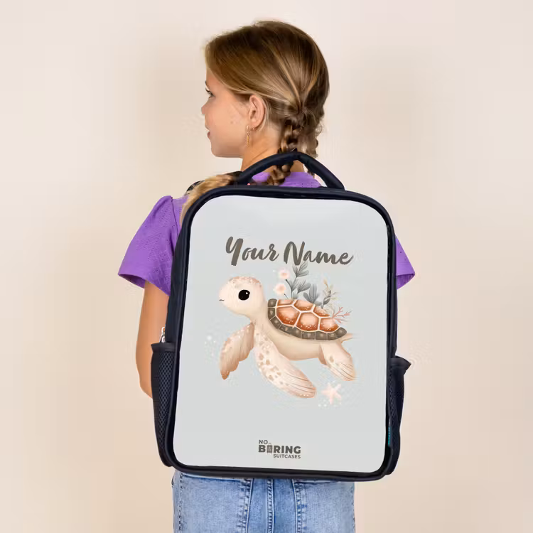 Kids backpack - Black - Brown sea turtle in pastel underwater world — 4