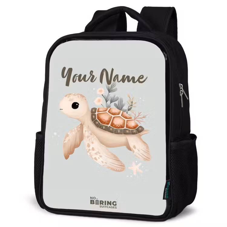 Kids backpack - Black - Brown sea turtle in pastel underwater world — 6