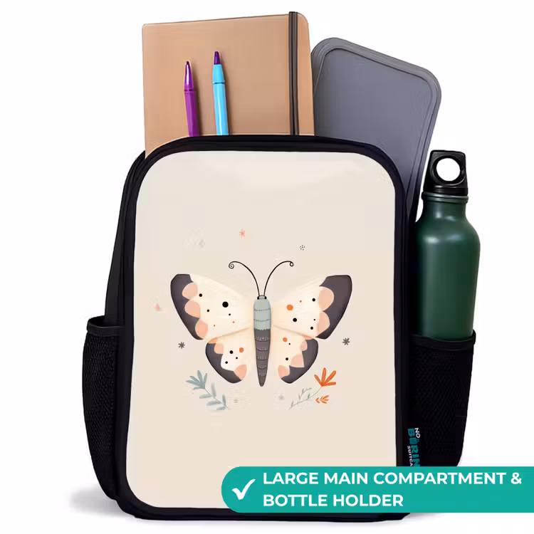 Kids backpack - Black - Butterfly in neutral pastel colors — 10