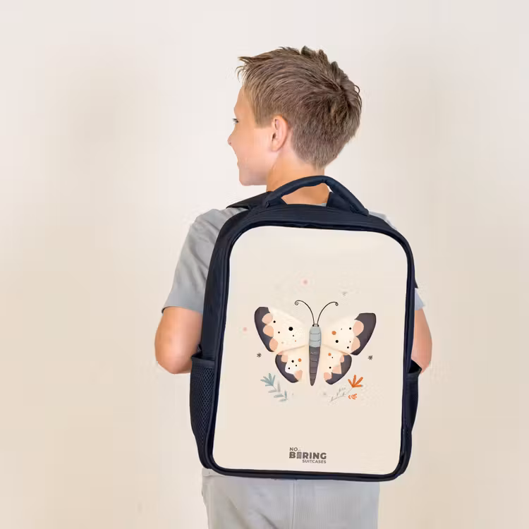 Kids backpack - Black - Butterfly in neutral pastel colors — 2