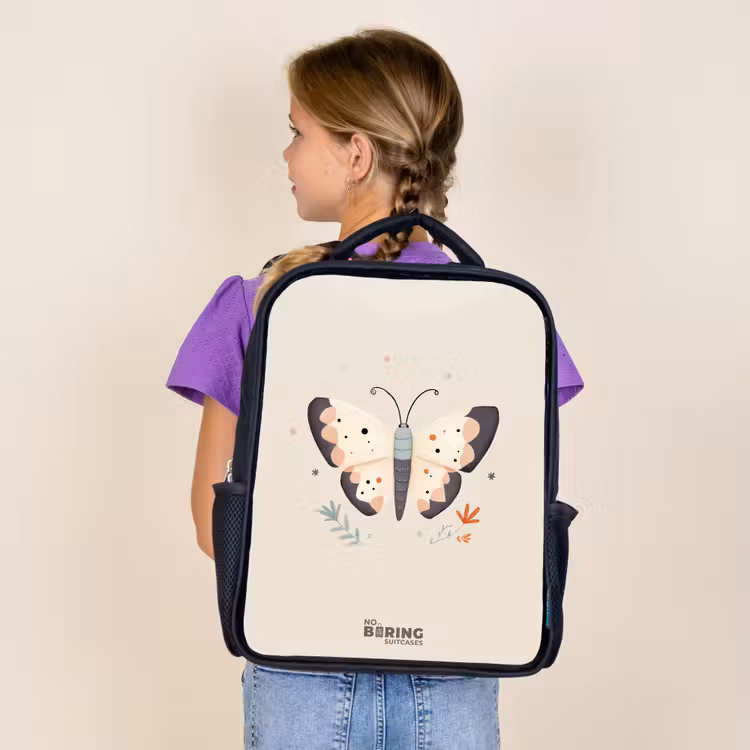Kids backpack - Black - Butterfly in neutral pastel colors — 4