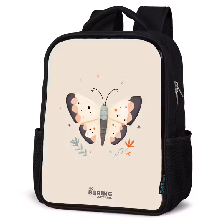 Kids backpack - Black - Butterfly in neutral pastel colors — 6