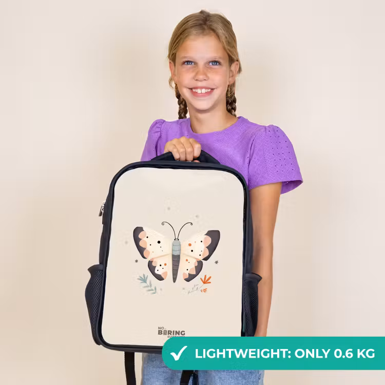 Kids backpack - Black - Butterfly in neutral pastel colors — 9
