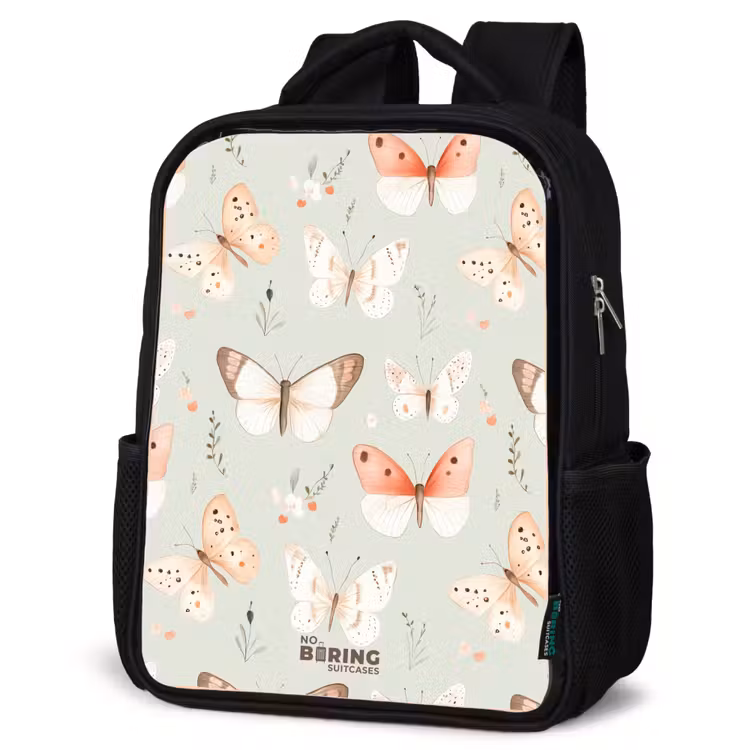 Kids backpack - Black - Butterfly pattern in soft orange and red tones — 6