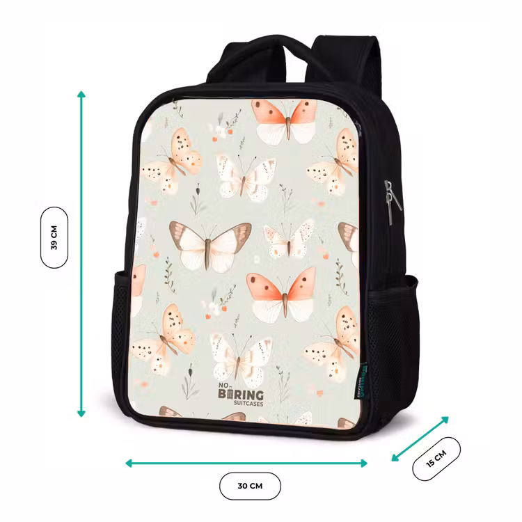 Kids backpack - Black - Butterfly pattern in soft orange and red tones — 8