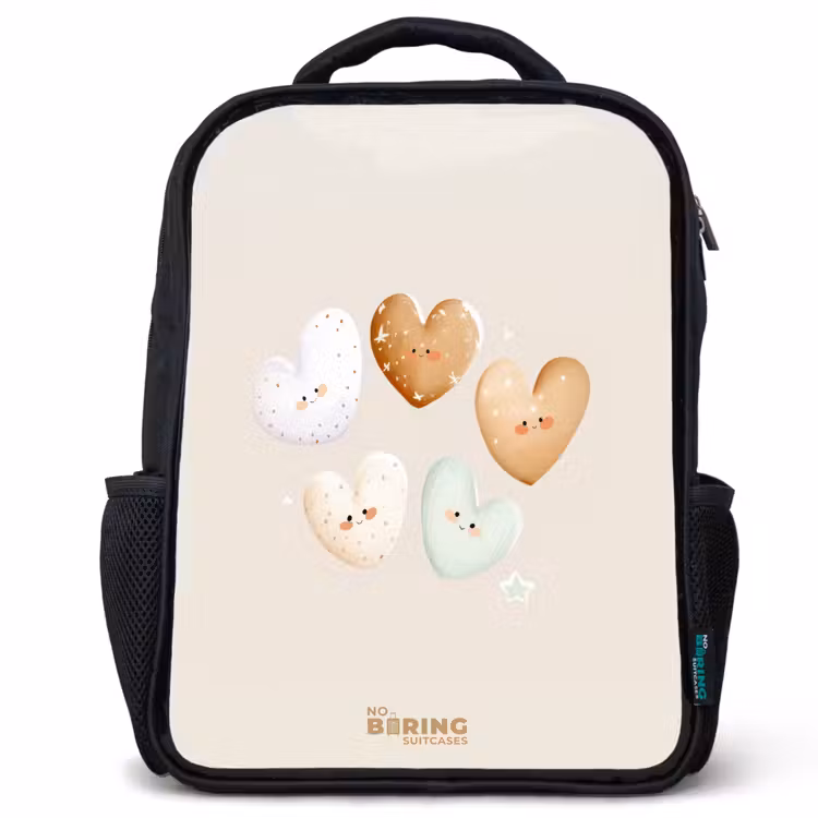 Kids backpack - Black - Hearts in soft beige tones — 1