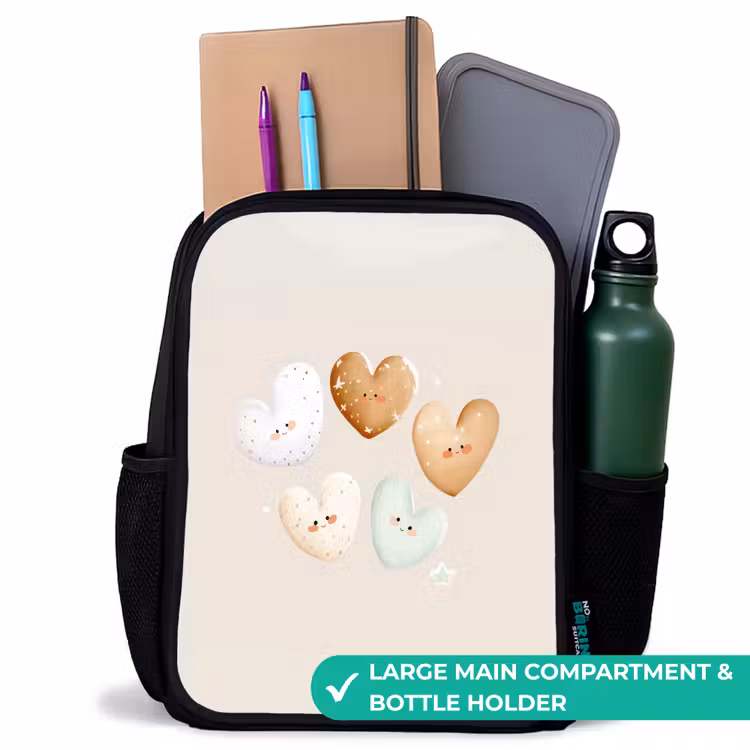 Kids backpack - Black - Hearts in soft beige tones — 10