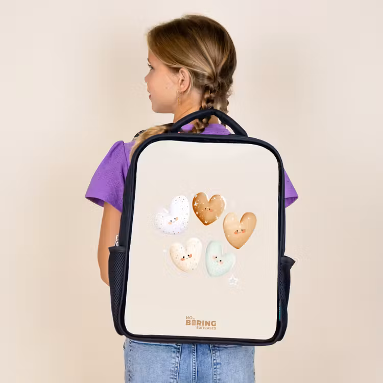Kids backpack - Black - Hearts in soft beige tones — 4