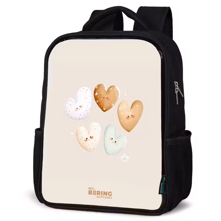 Kids backpack - Black - Hearts in soft beige tones — 6
