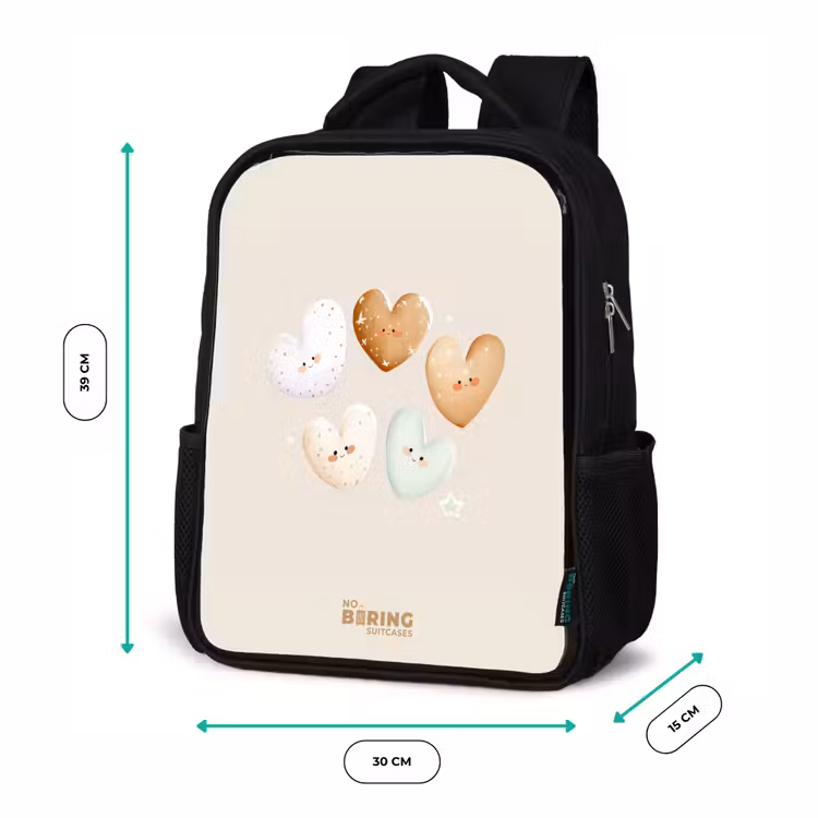 Kids backpack - Black - Hearts in soft beige tones — 8