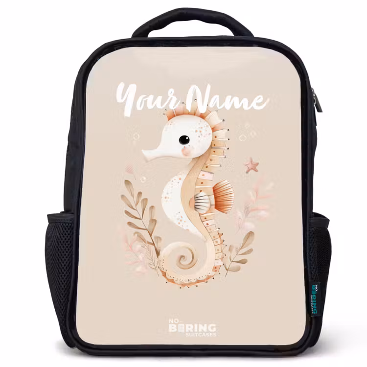 Kids backpack - Black - Pink seahorse among sea plants — 1