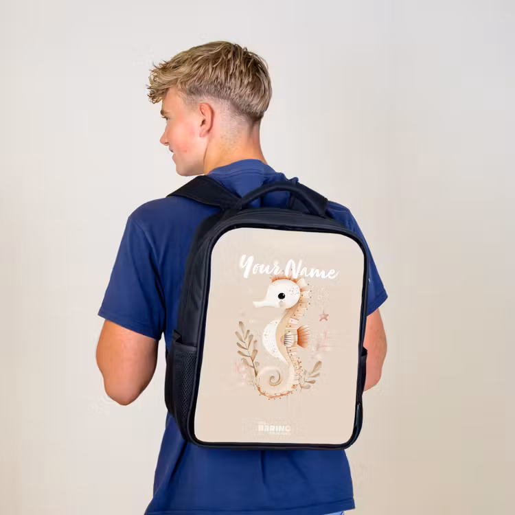 Kids backpack - Black - Pink seahorse among sea plants — 5