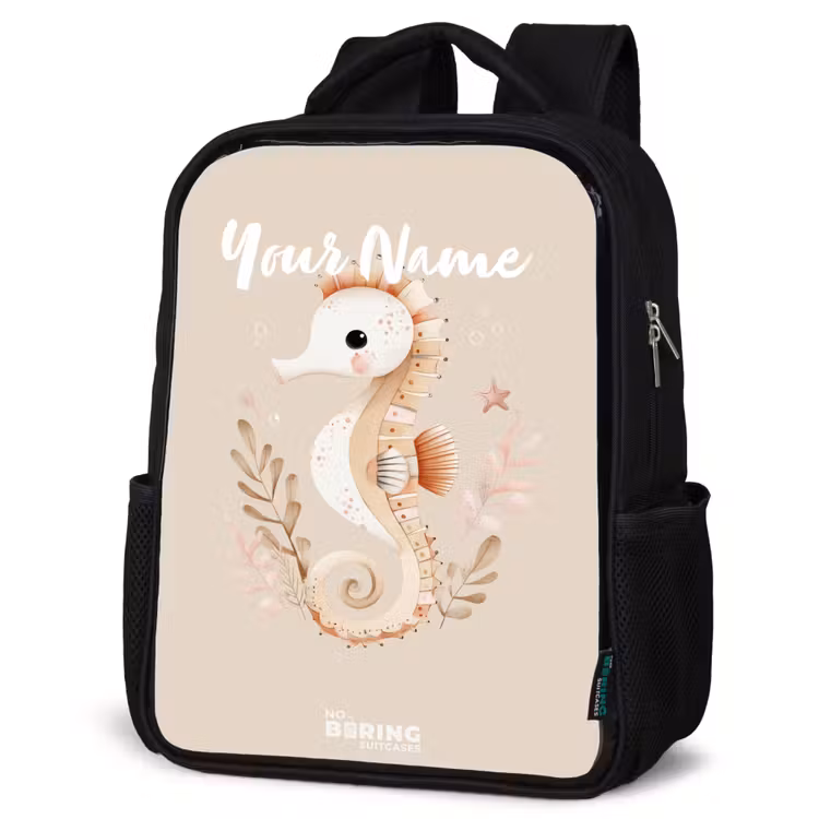 Kids backpack - Black - Pink seahorse among sea plants — 6