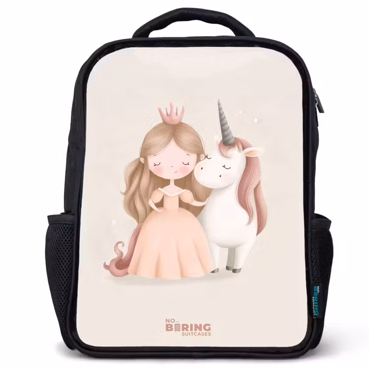 Kids backpack - Black - Princess and a unicorn in pastel colors — 1