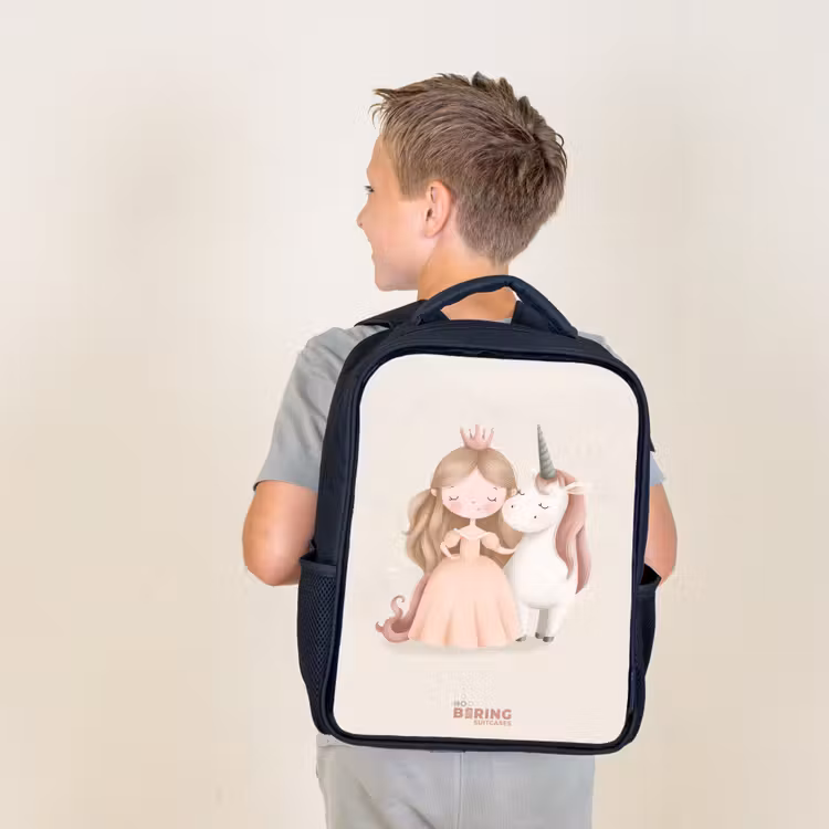 Kids backpack - Black - Princess and a unicorn in pastel colors — 2