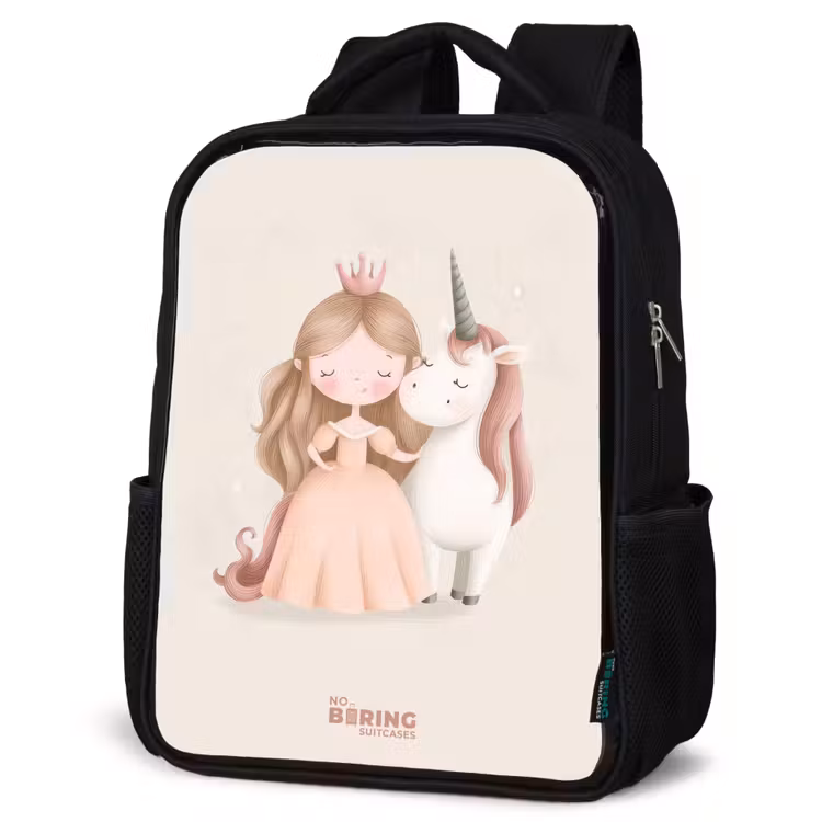 Kids backpack - Black - Princess and a unicorn in pastel colors — 6