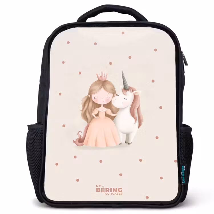 Kids backpack - Black - Princess and a unicorn in pastel colors — 1