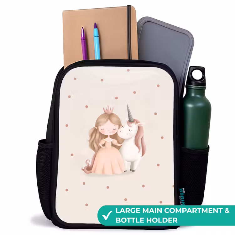 Kids backpack - Black - Princess and a unicorn in pastel colors — 10