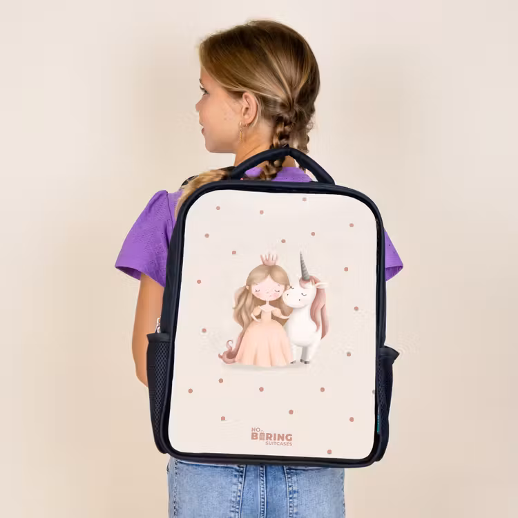 Kids backpack - Black - Princess and a unicorn in pastel colors — 4