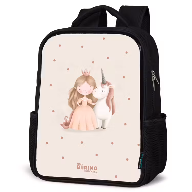 Kids backpack - Black - Princess and a unicorn in pastel colors — 6