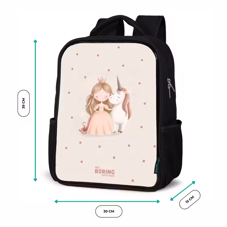 Kids backpack - Black - Princess and a unicorn in pastel colors — 8