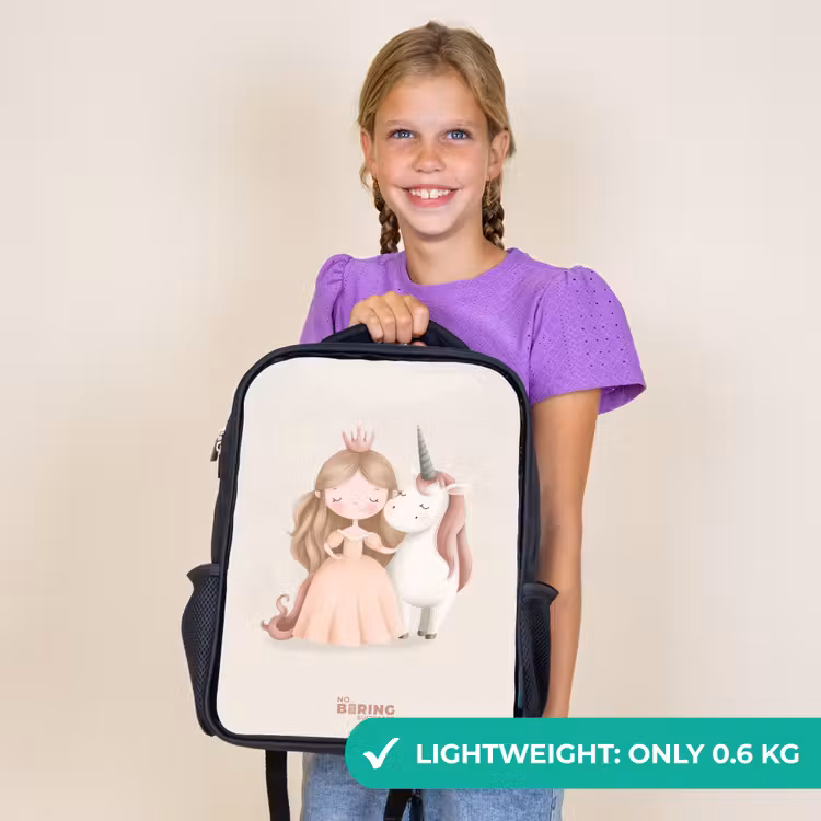 Kids backpack - Black - Princess and a unicorn in pastel colors — 9