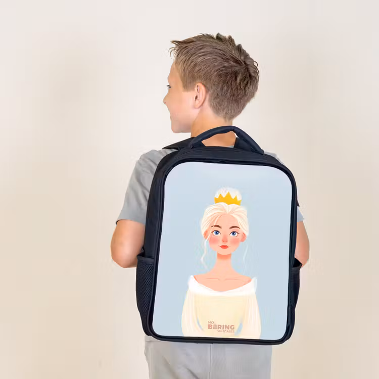 Kids backpack - Black - Princess with a golden crown - Blue — 2