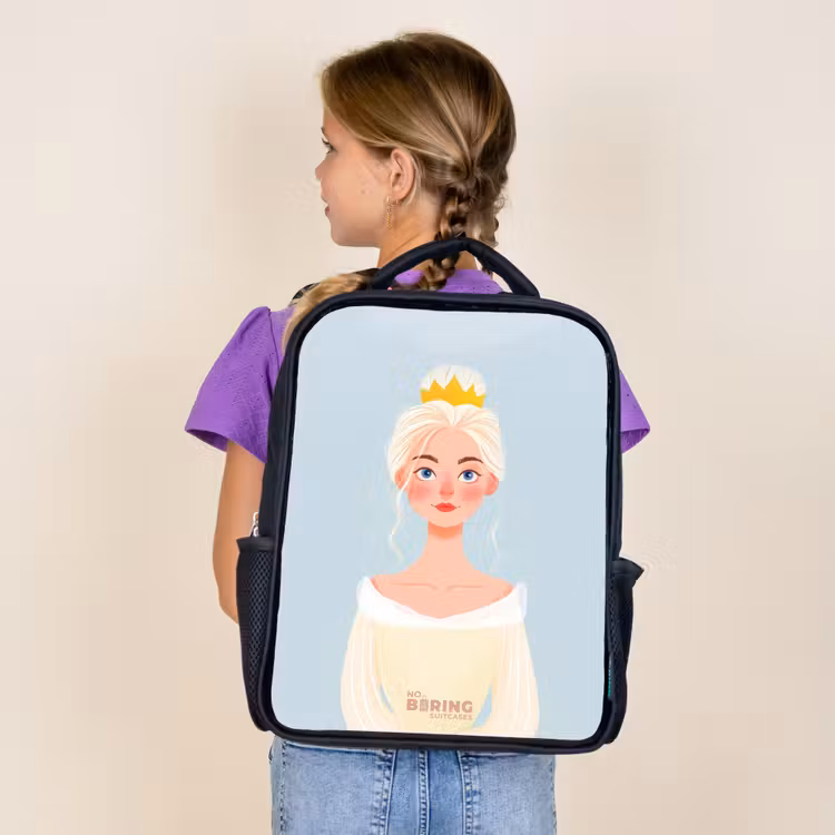 Kids backpack - Black - Princess with a golden crown - Blue — 4