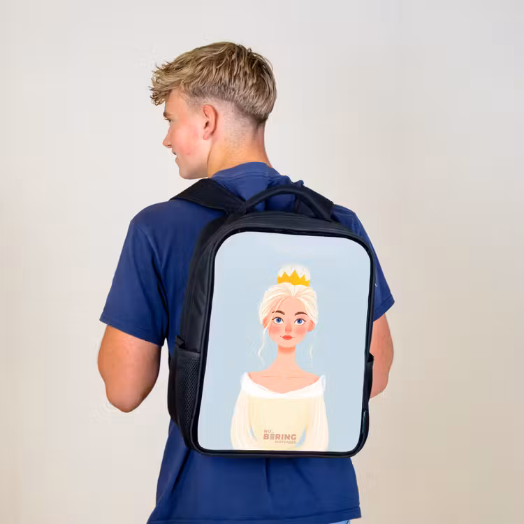 Kids backpack - Black - Princess with a golden crown - Blue — 5