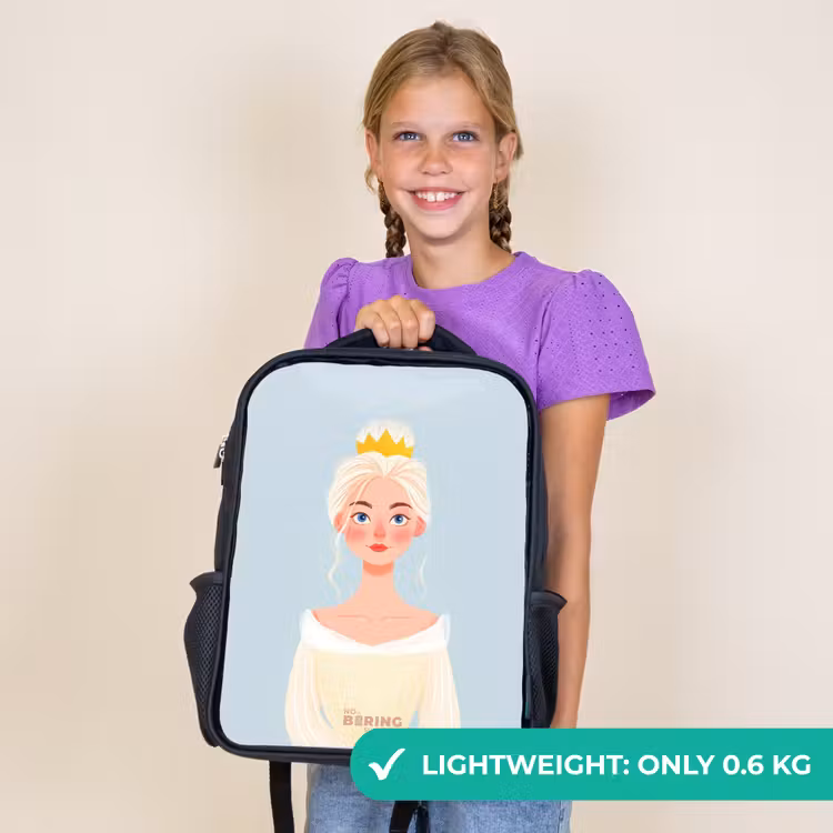 Kids backpack - Black - Princess with a golden crown - Blue — 9
