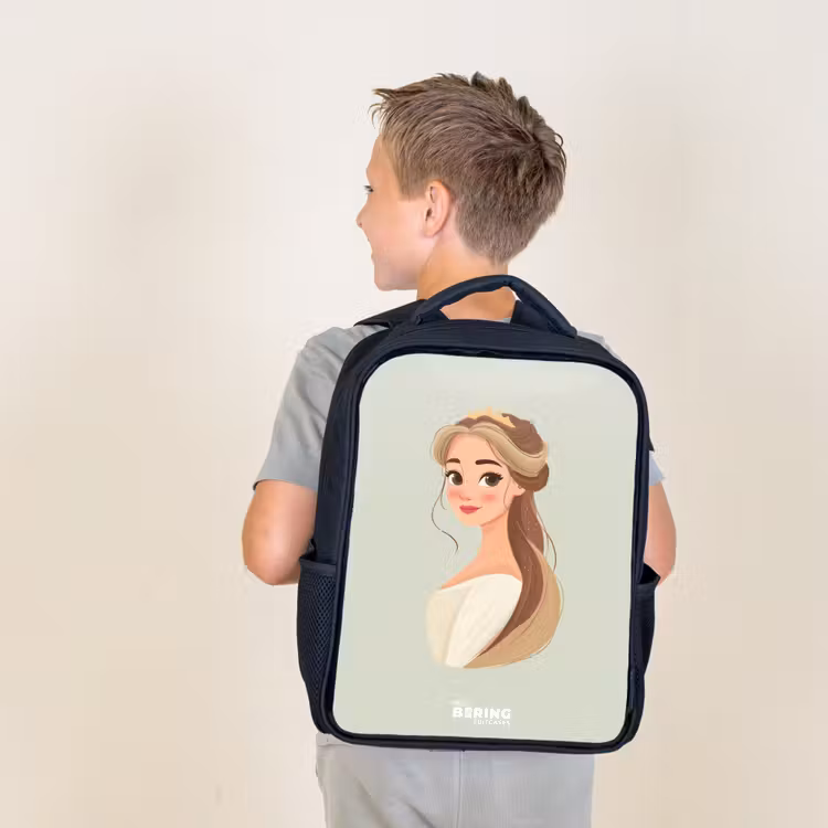 Kids backpack - Black - Princess with a tiara - Green — 2