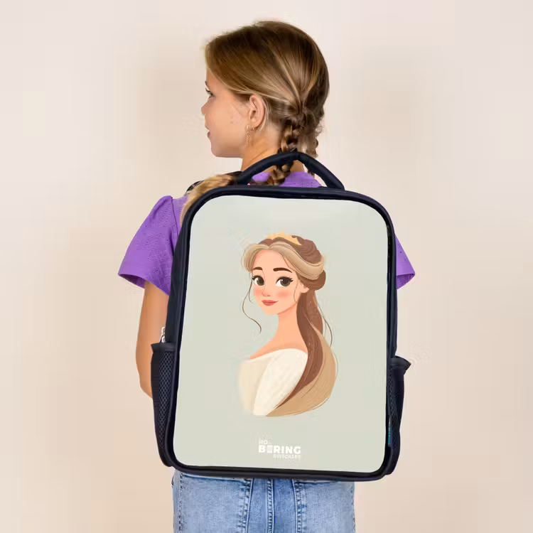 Kids backpack - Black - Princess with a tiara - Green — 4