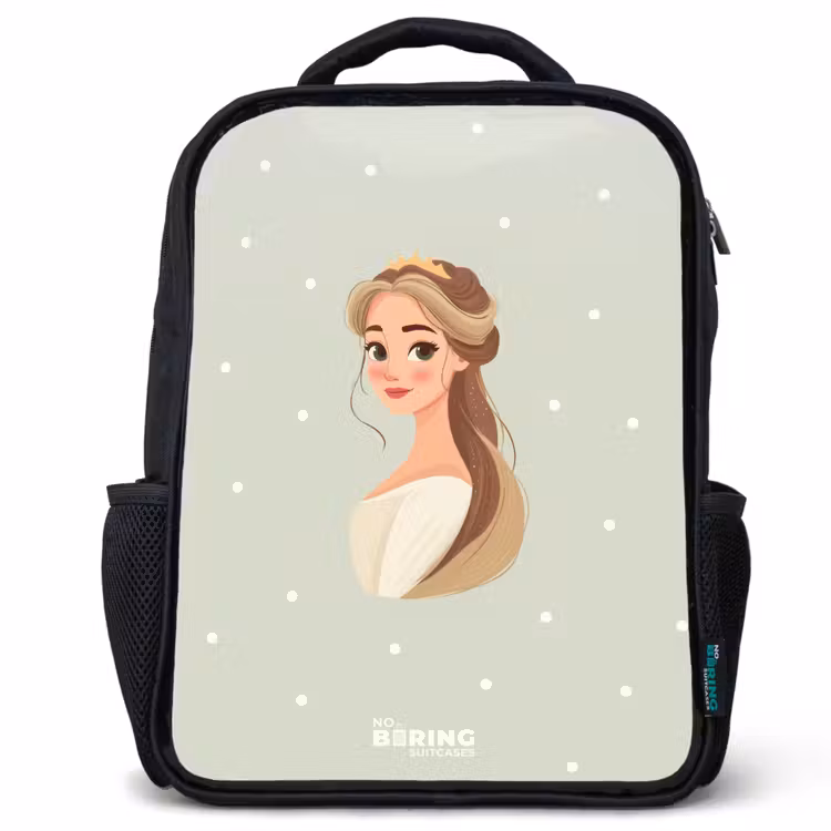 Kids backpack - Black - Princess with tiara on green polka dot background — 1