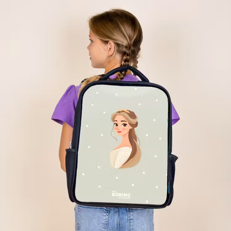 Kids backpack - Black - Princess with tiara on green polka dot background — 4
