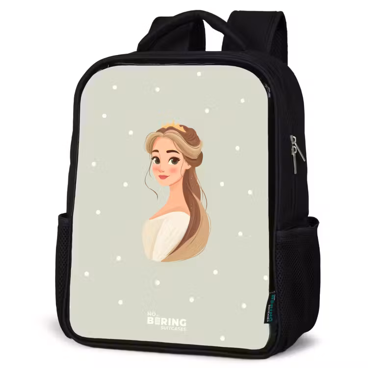 Kids backpack - Black - Princess with tiara on green polka dot background — 6