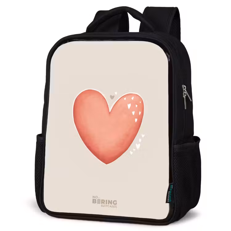 Kids backpack - Black - Red heart on a beige background — 6
