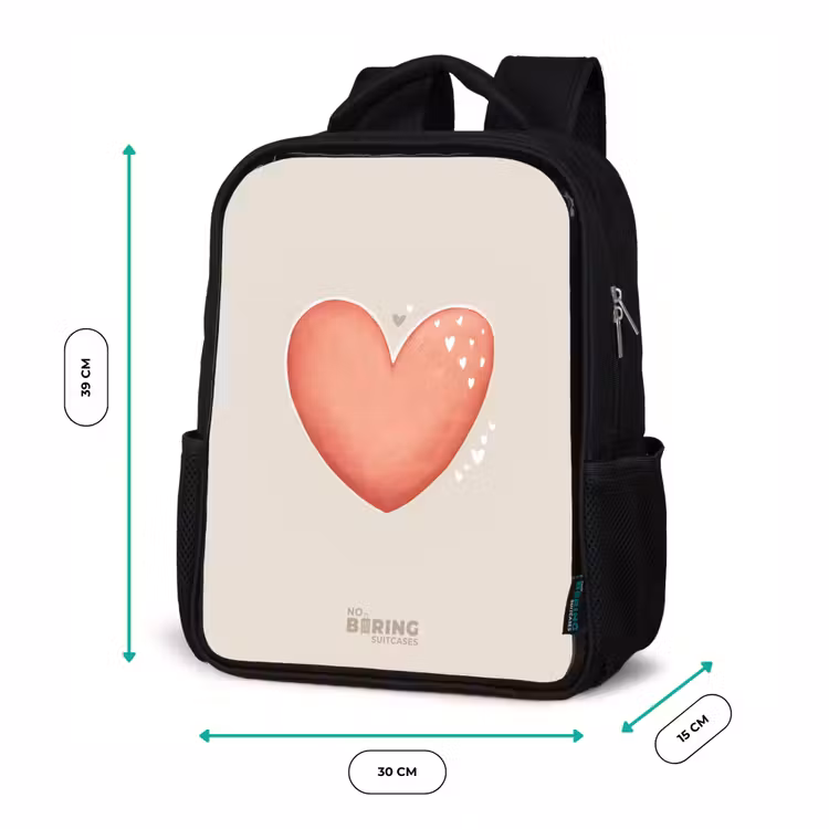 Kids backpack - Black - Red heart on a beige background — 8