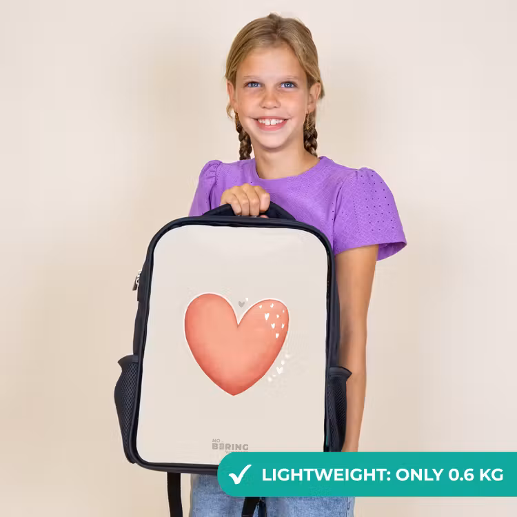 Kids backpack - Black - Red heart on a beige background — 9