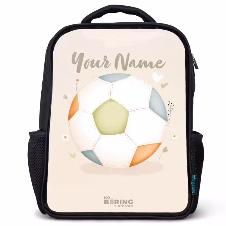 Kids backpack - Black - Soccer in beige pastel colors — 1