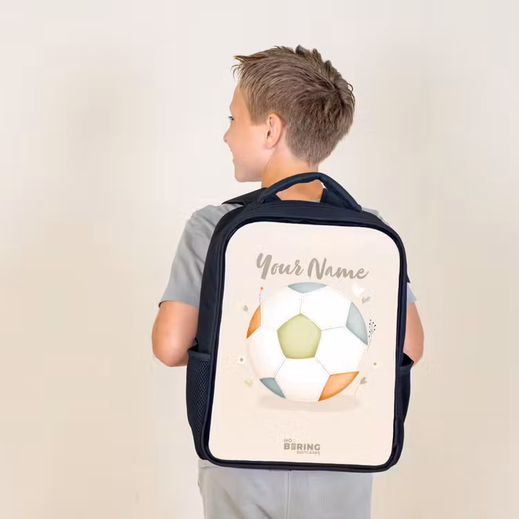 Kids backpack - Black - Soccer in beige pastel colors — 2