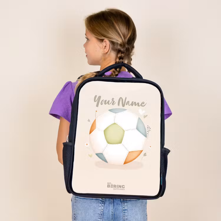 Kids backpack - Black - Soccer in beige pastel colors — 4