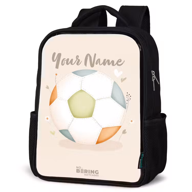 Kids backpack - Black - Soccer in beige pastel colors — 6