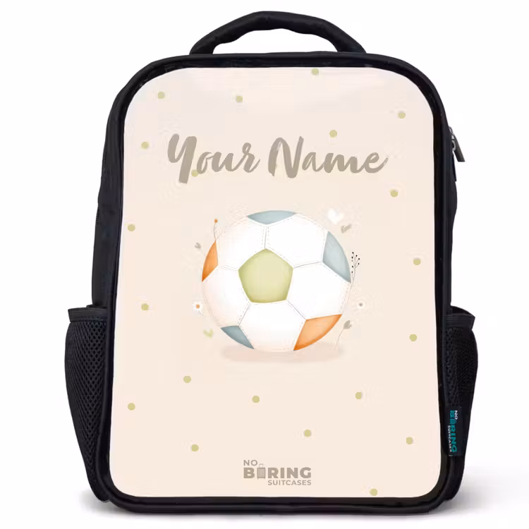 Kids backpack - Black - Soccer in beige pastel colors — 1