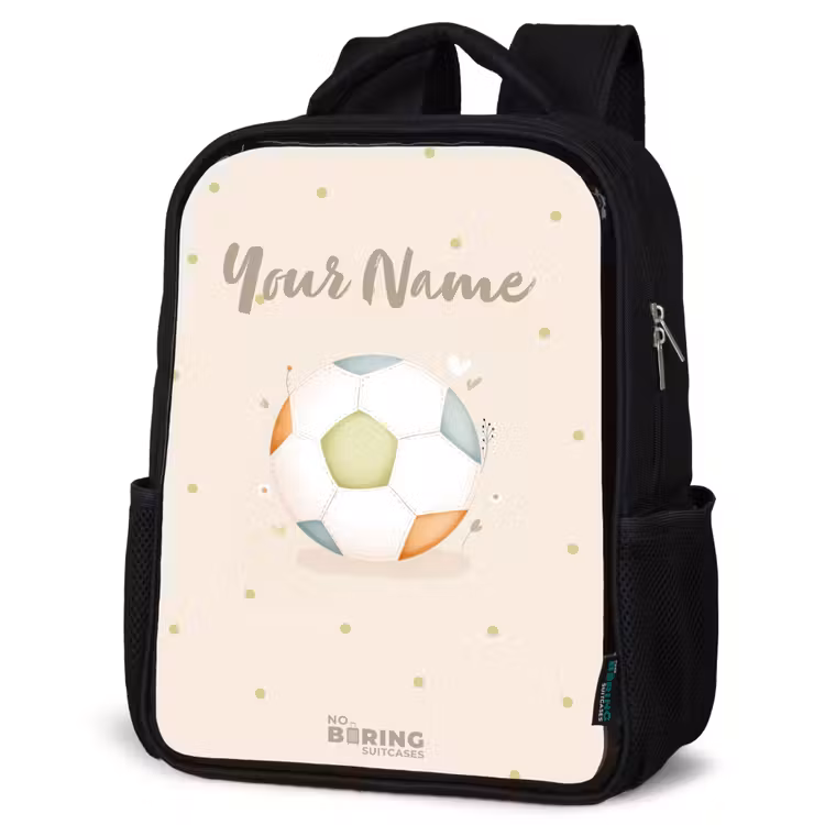Kids backpack - Black - Soccer in beige pastel colors — 6